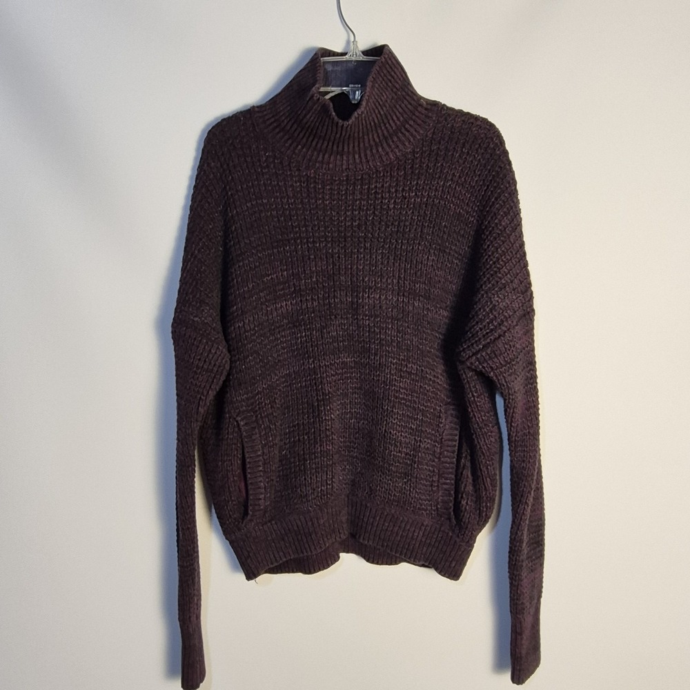 Victoria's Secret XS/TP Marled Knit Turtleneck Sweater Burgandy Black Pockets